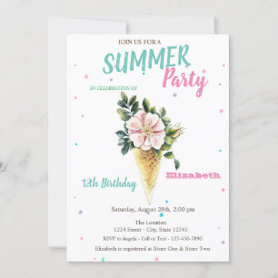 Invitación Helado Flores Verano Cumpleaños