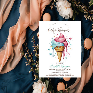 Invitación Helado Goteando con Raya Rosa para Baby Shower de