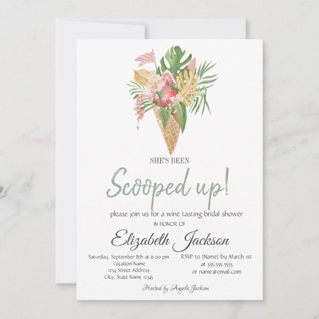 Invitación Helado Hojas de Fresa Despedida de Soltera  (Anverso)