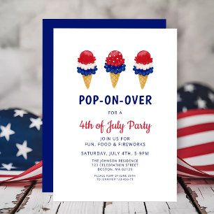Invitación Helado Lindo Rojo, Blanco Y Azul 4 de Julio