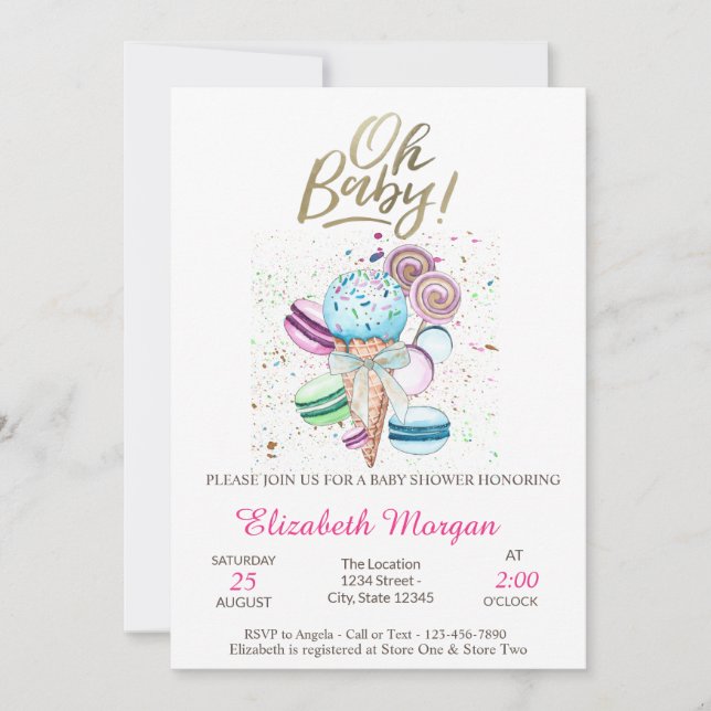 Invitación Helado Macarons Oh Baby Summer Baby Shower (Anverso)