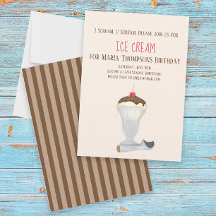 Invitación Helado Minimalista Moderno Cumpleaños Acuarela