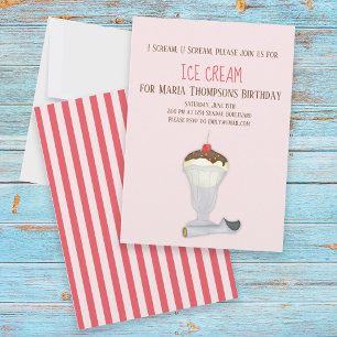 Invitación Helado Minimalista Moderno Cumpleaños Acuarela