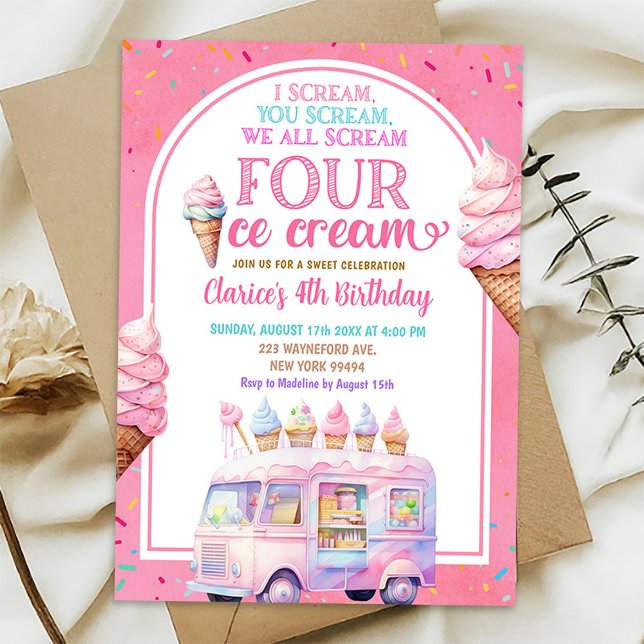 Invitación Helado Rosa Colorido Para Cuarto De Helado (Subido por el creador)