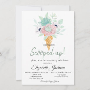 Invitación Helado Suculentas Flor Despedida de Soltera 