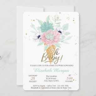 Invitación Helado Suculentas Oh Bebé Cumpleaños de Verano par
