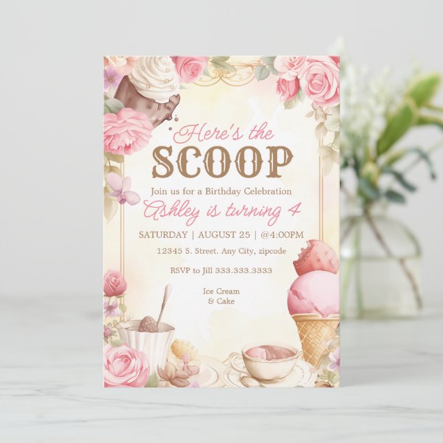 Invitación Helado vintage rosa partido para fiestas (Anverso de pie)