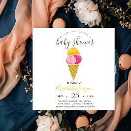 Invitación Helado Watwecolor, Baby Shower de rayas