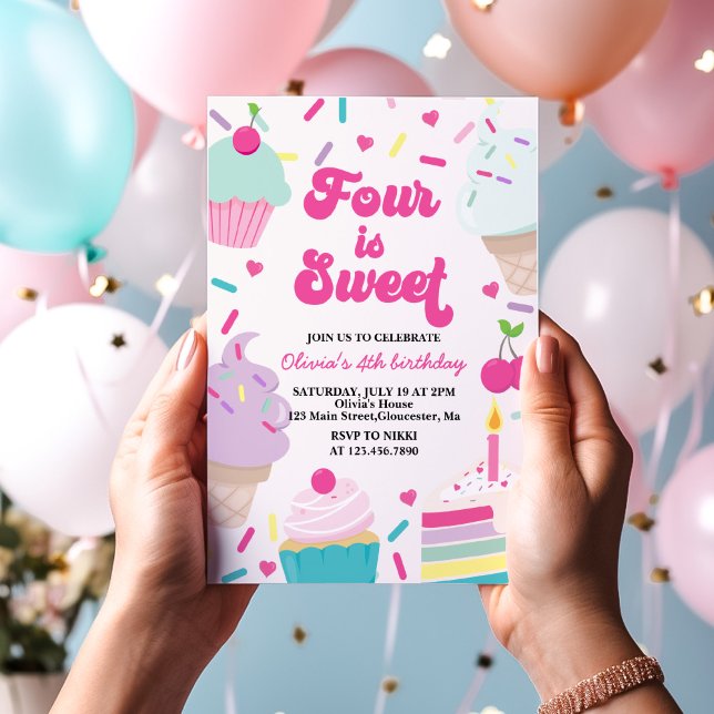 Invitación Helado y Pastel Cuatro es Dulce Cumpleaños 4 (Subido por el creador)