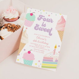 Invitación Helado y pastel de cumpleaños 4 años