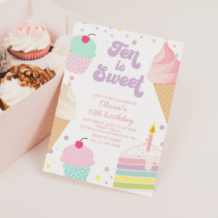 Invitación Helado y pastel Diez es dulce Cumpleaños 10