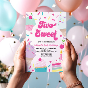 Invitación Helado y pastel dos dulces 2 cumpleaños