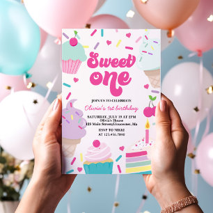 Invitación Helado y pastel dulce uno cumpleaños 1