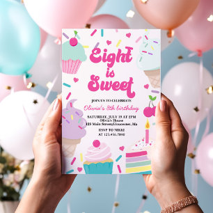 Invitación Helado y pastel Eight es dulce cumpleaños 8