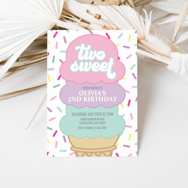 Invitación Helado y Purpurina Dos Dulces 2do Cumpleaños (Subido por el creador)