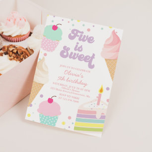 Invitación Helado y Tarta Cumpleaños 5 años