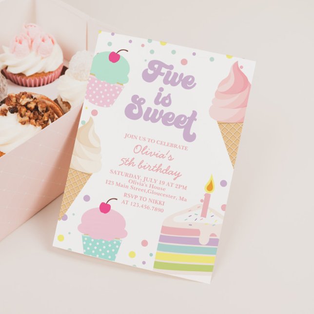 Invitación Helado y Tarta Cumpleaños 5 años (Subido por el creador)