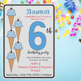 Invitación Helados Azules de Crema de Hielo 6 Niños de la Fie