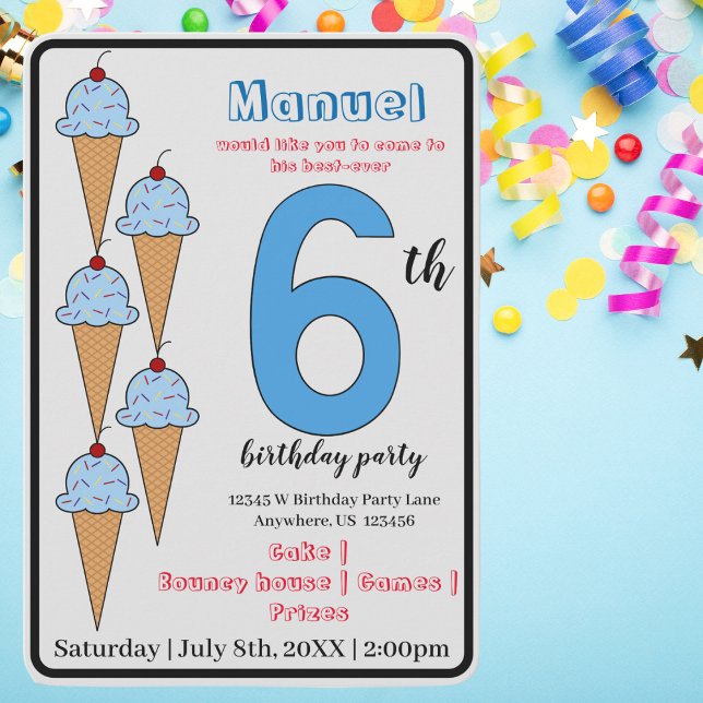 Invitación Helados Azules de Crema de Hielo 6 Niños de la Fie (Subido por el creador)