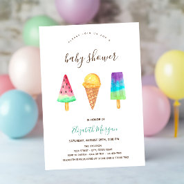 Invitación Helados Cremas Rosa Rayo Baby Shower de verano