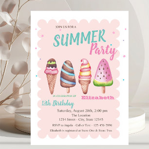 Invitación Helados de acuarela chic Fiesta de cumpleaños de v