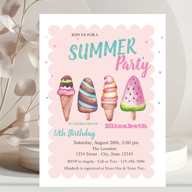 Invitación Helados de acuarela chic Fiesta de cumpleaños de v (Subido por el creador)