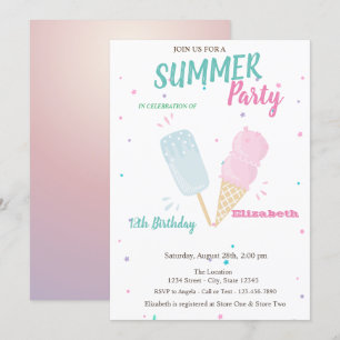 Invitación Helados de acuarela frescos Fiesta de cumpleaños d