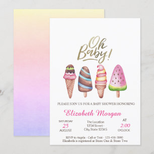 Invitación Helados de acuarela Oh Baby Cumple de verano