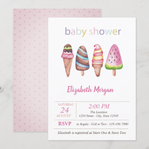 Invitación Helados de Acuarela Puntos Fiesta de Bebé