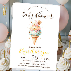 Invitación Helados de Acuarela, Rayas Amarillas Fiesta de Beb