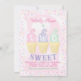 Invitación Helados de Crema Rocian Pastel Rosa Segundo Cumple