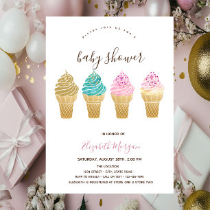 Invitación Helados Rayas Rosadas Baby Shower 