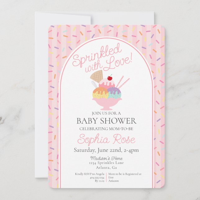 Invitación Helados Sundae salpicados con amor Baby Shower (Anverso)