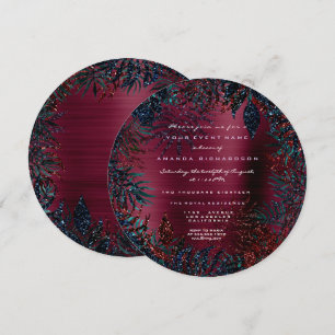 Invitación Helechos Florales Tropicales Burgundy Brillante En