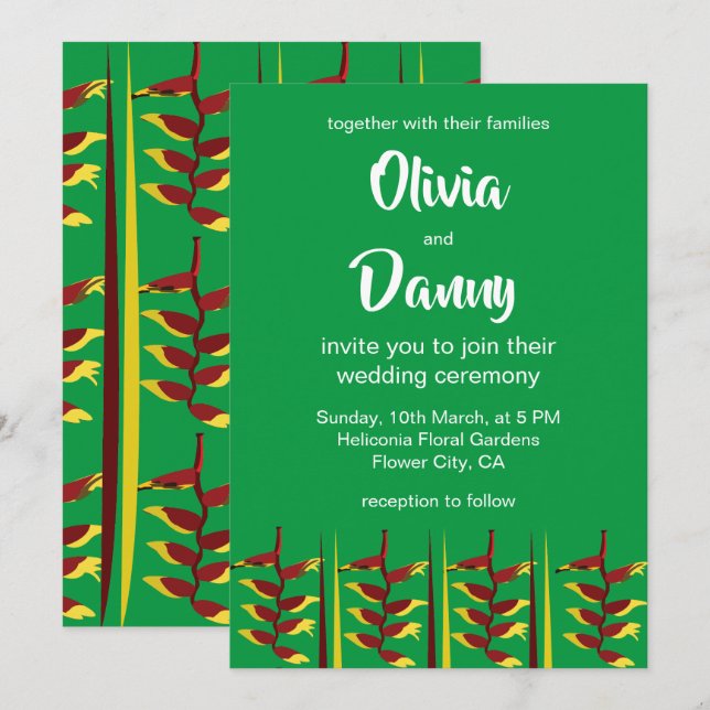 Invitación Heliconia Flower Floral Boda (Anverso / Reverso)