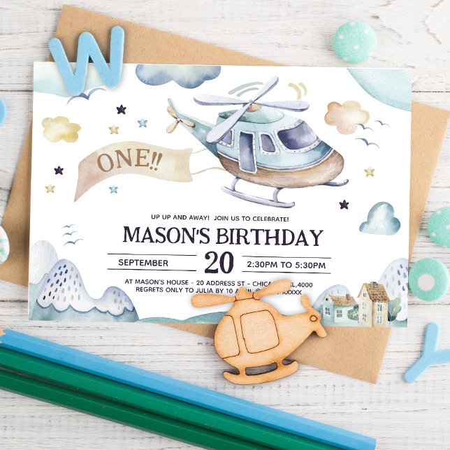 Invitación Helicóptero acuarela de arriba a abajo Cumpleaños (Subido por el creador)