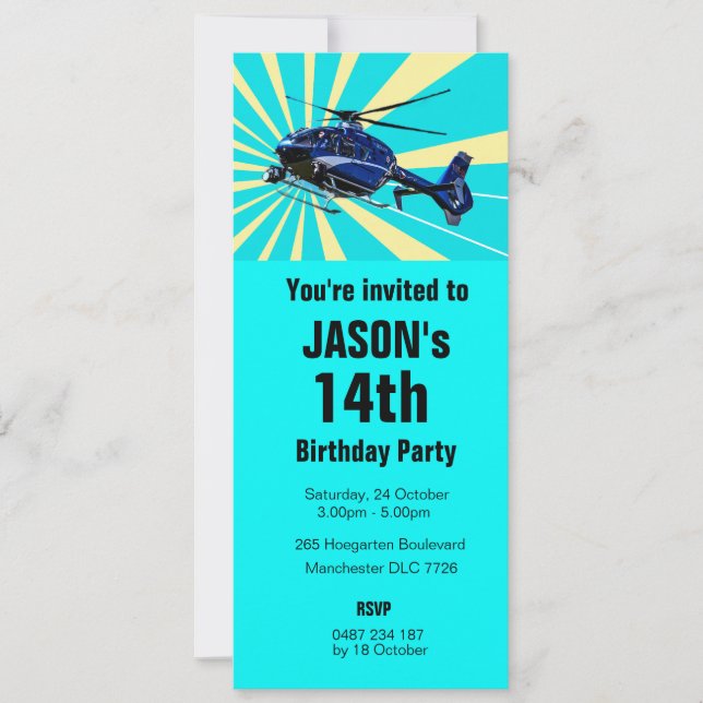 Invitación Helicóptero azul (Anverso)
