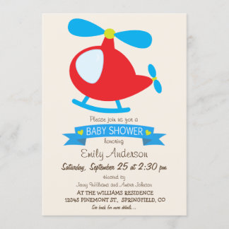 Invitación Helicóptero de juguete rojo y azul Baby Shower