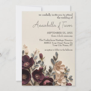 Invitación Hellebores de ciruela oscura y flor moody de eucal