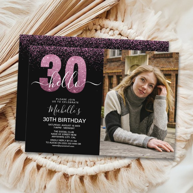 Invitación Hello 30 years - Modern Birthday with photo (Subido por el creador)