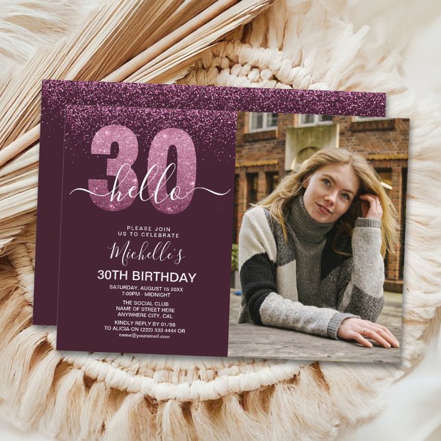 Invitación Hello 30 years - Modern Birthday with photo (Subido por el creador)