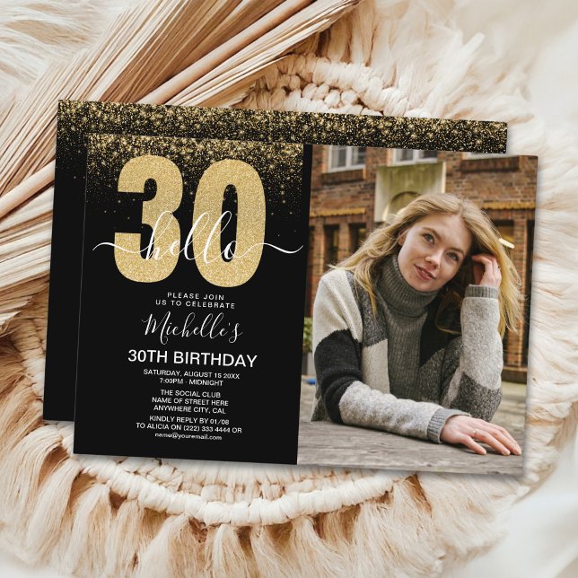 Invitación Hello 30 years - Modern Birthday with photo (Subido por el creador)