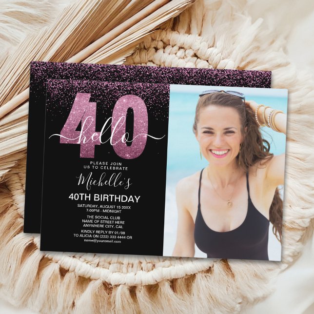 Invitación Hello 40 years - Modern Birthday with photo (Subido por el creador)
