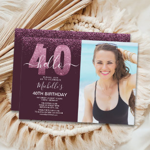 Invitación Hello 40 years - Modern Birthday with photo
