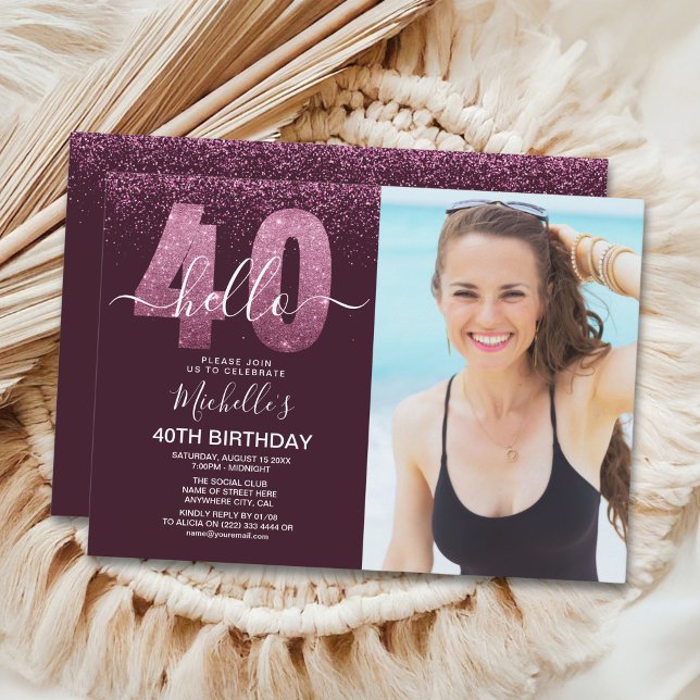 Invitación Hello 40 years - Modern Birthday with photo (Subido por el creador)