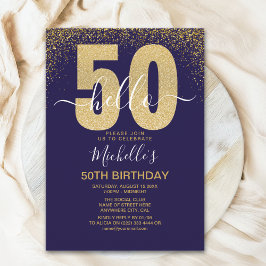 Invitación Hello 50! modern 50th birthday with gold glitter