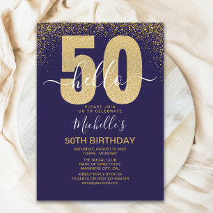 Invitación Hello 50! modern 50th birthday with gold glitter