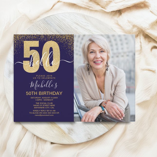 Invitación Hello 50! - Modern 50TH Birthday with photo (Subido por el creador)