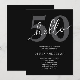 Invitación Hello 50 | Modern Chic Black 50th Birthday Party