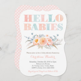 Invitación HELLO BABIES Peach Twins Baby Shower o Sip See